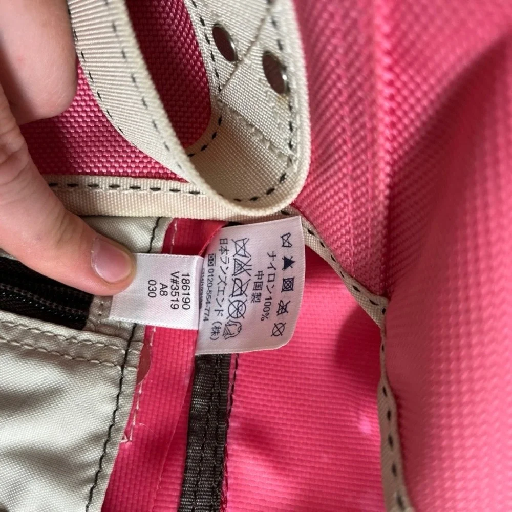Lands End Pink Canvas Tote Bag Monogram LSV Zip Top Medium Travel Beach Bag